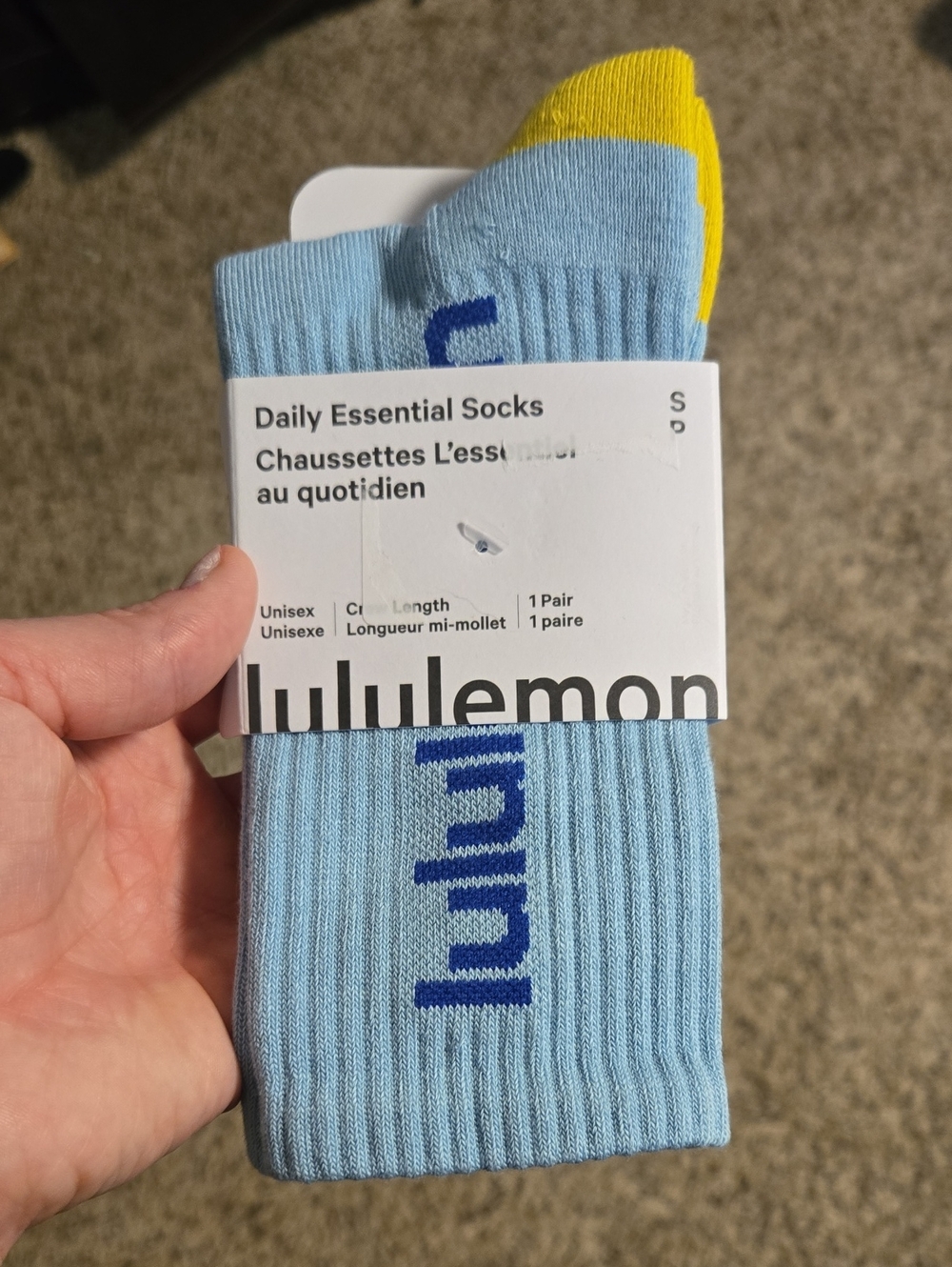 lululemon athletica Light Blue & Yellow Crew Socks with Blue Logo